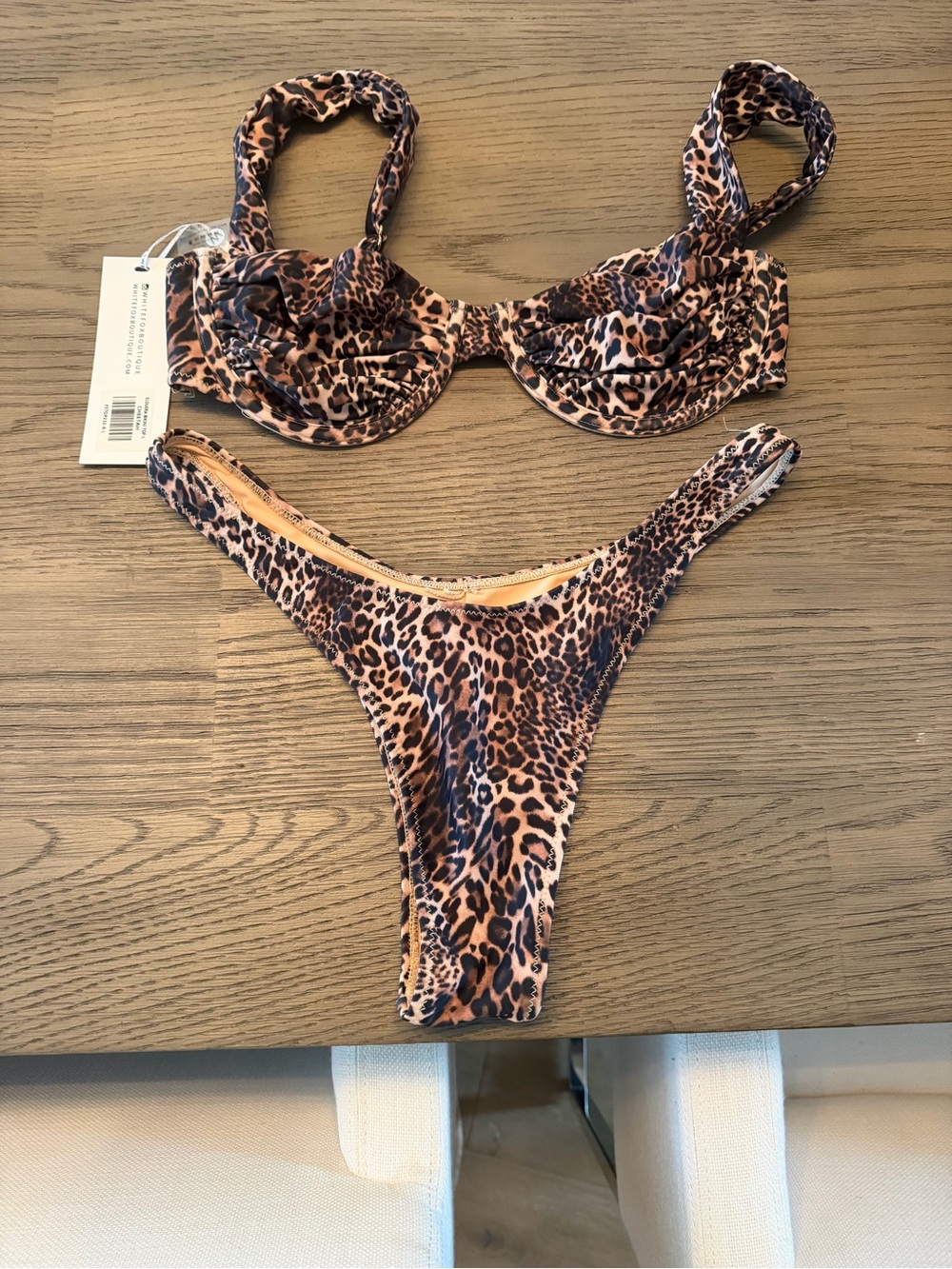 White Fox Boutique Leopard-Print Underwire Bikini — Brown & Black